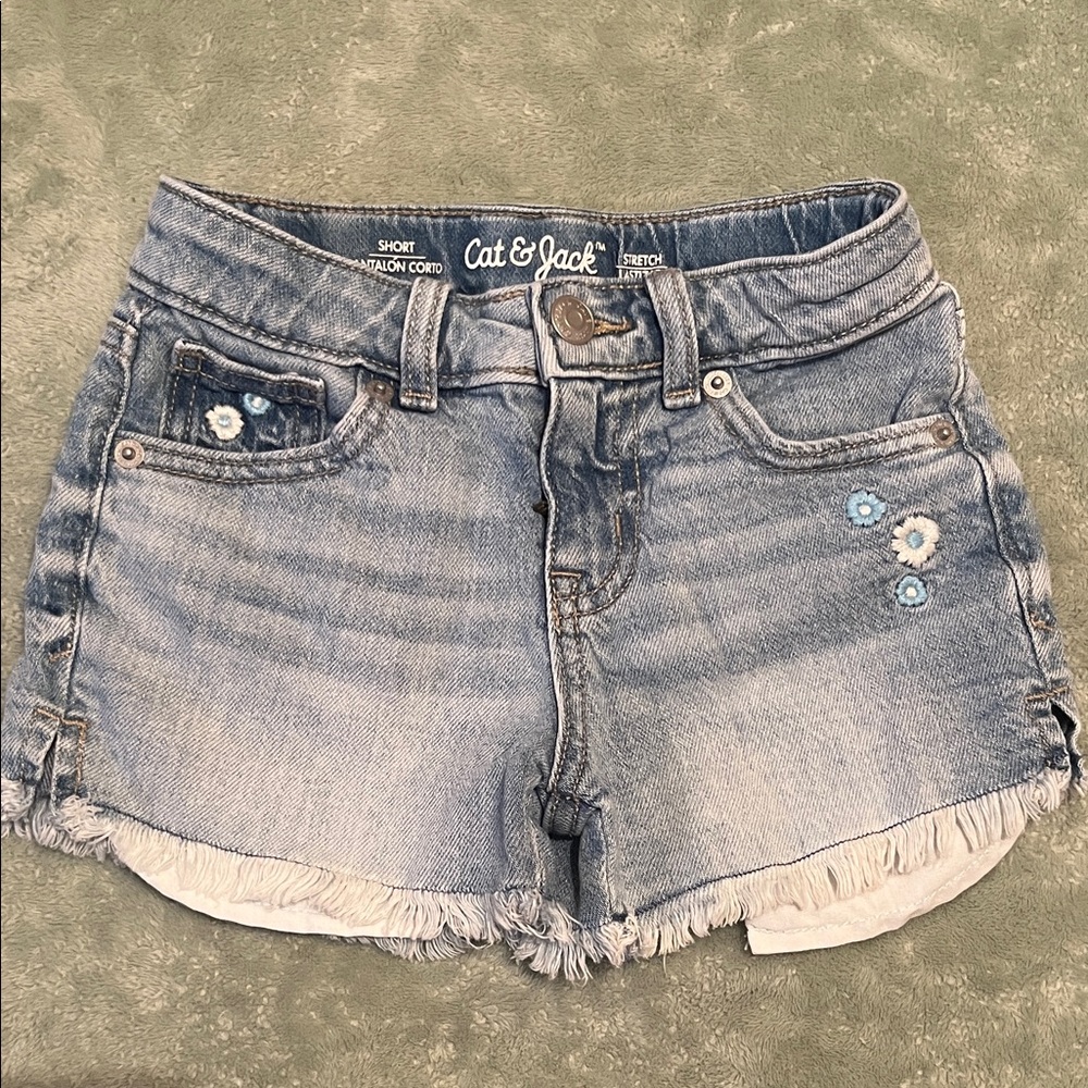 Cat & Jack Light Blue Jean Shorts with Floral Accents